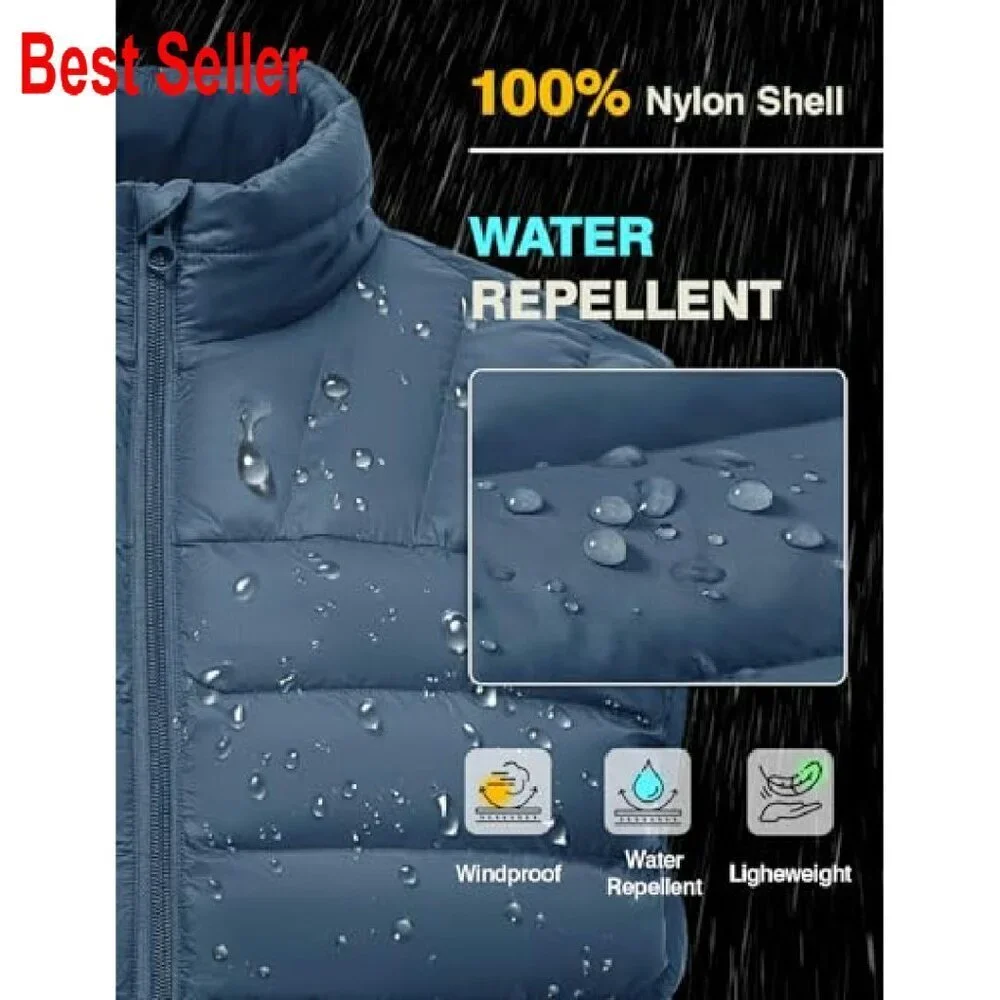 Lightweight Packable Puffer Vest Sleeveless Jacket for Golf Hiking Travel